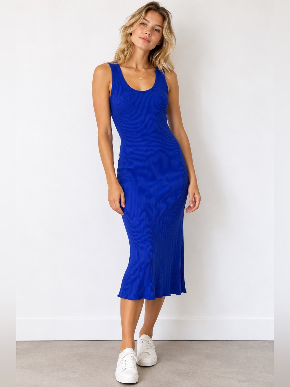 Lauren Ralph Lauren Cobalt Blue Ribbed Knit Midi Dress – Size L